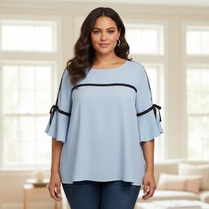 Calvin Klein Plus Size Light Blue Blouse with Navy Accents